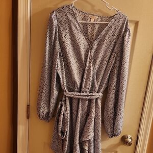 Loft Blue Patterned Long Sleeve Dress